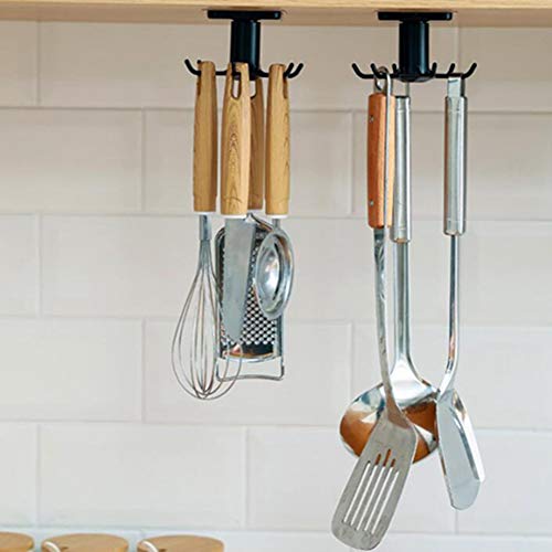 Under Cabinet Utensil Holder,Creative Cabinets Upside Down 6-Claw Position Can Be 360-Degree Rotation Hook Kitchen And Bathroom Ceiling Wall Hanging Hook,Wrought Iron Hanging Organizer Rack (Black) #TOP5