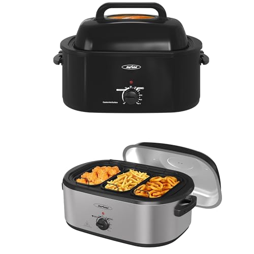 Image of Sunvivi 24Qt Electric Roaster Oven with Self-Basting Lid And Electric Roaster Oven,Turkey Roaster with Unique Defrost/Warm Function,24 QT Roaster with Removable 3-bin Buffet Server