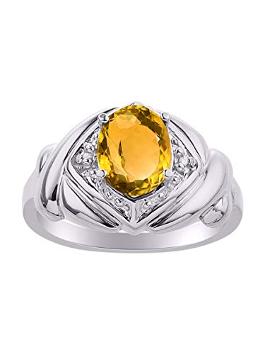 Bague pour femme en argent sterling RYLOS XOXO avec citrine et diamant