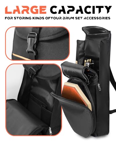 Amazing Fair Silent Drum Pad Bag for 12 Inch, Practice Drum Pad Set Backpack