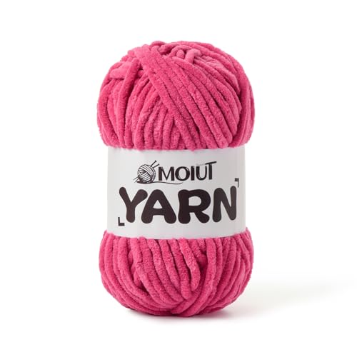 Image of Fluffy Chenille Yarn for Crocheting, Chunky Velvet Yarns for Crochet Amigurumi, Baby Yarn for Crocheting Soft Blanket, 87.4yds /3.5 oz Bulky Yarns for Crafts /Hats /Shoes /Socks (Rose)