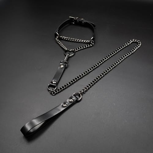 Heart O-ring Leather Choker Necklace For Women, Punk Gothic Black/Pink Slip Chain Necklace with Vegan Leather Swivel Clasp3