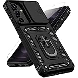 for Samsung Galaxy S25 FE Case, with Slide Camera Cover HD Screen Protector [Military Grade 16ft. Drop Tested] Magnetic Ring Holder Kickstand Protective Phone Case for Galaxy S25 FE 5G 2025, Black