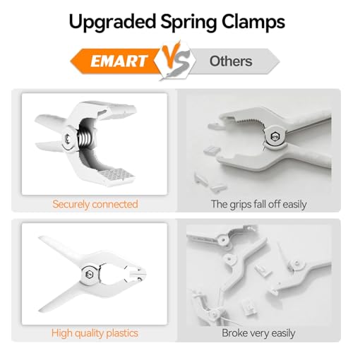 Image of EMART 12 Pack Heavy Duty Spring Clamps 4.5 Inch Plastic Large Professional Backdrop Clips Clamps for Backdrop Stand, Photography Studio, Balloon arch, Photoshoot, Woodworking, Pool Cover-White