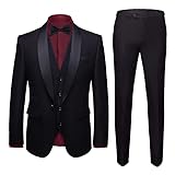 MSBUTIKS Men's 3 Piece Suit Set One Button Satin Shawl Lapel Jacket Vest & Pants Set Regular Fit Tuxedo with Bow Tie Black