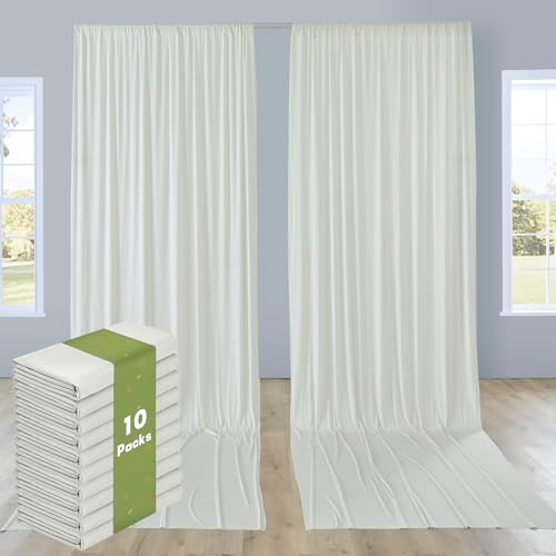 Image of 10 Panels 5x12ft Ivory Backdrop Curtains for Parties, Wrinkle Free Polyester Ivory Photo Backdrop Drapes 12 ft Long Back Drop Cloth for Wedding Birthday Photography Background Party