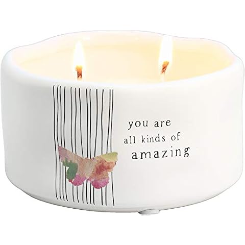Pavilion Gift Company You are All Kinds of Amazing Double Butterfly Candle in Ceramic with 100% Soy Wax & Cotton Wicks-Tranquility Scent, White Cover
