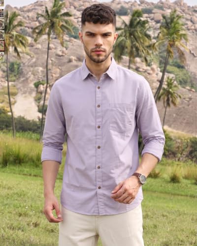 Image of Amazon Brand - INKAST Men Solid Cotton Shirt | Casual Wear | Basic Essential Plain Everyday & Office Wear | Full Sleeve | Regular Fit