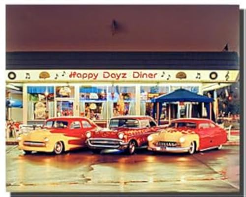 Impact Posters Gallery Happy Dayz Diner 57 Chevy Bel Air 50's Mercury Car Wall Decor Art Print Poster (16x20)