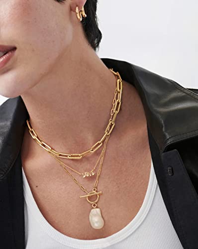 Sofybja 18K Gold Plated Paperclip Link Chain Necklace Baroque Pearl Pendant Necklace Dainty Handmade Stacked Jewelry For Women #TOP1