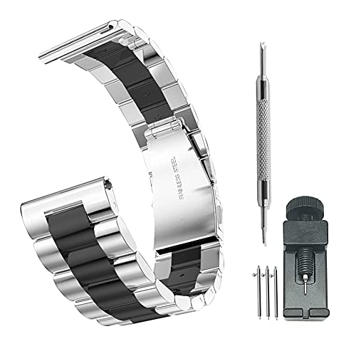 Compatible with Samsung Galaxy Watch 3 46mm (2019) FERNBE 22mm Quick Release Stainless Steel Metal watchband for Galaxy Watch S3 45mm Bands,for Casio, Huawei, Fossil, Withings Smart Watch (S+Black)