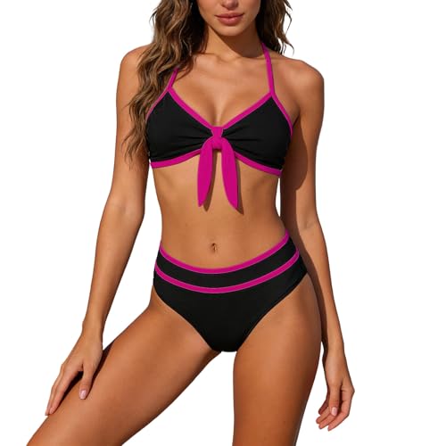 Set bikini due pezzi con top a vita alta e nodo frontale, design elegante e modellante che offre un sostegno ottimale e una sensuale