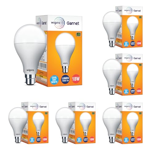 wipro Garnet Base B22 18-Watt LED Bulb (Pack of 6, Cool Day Light)