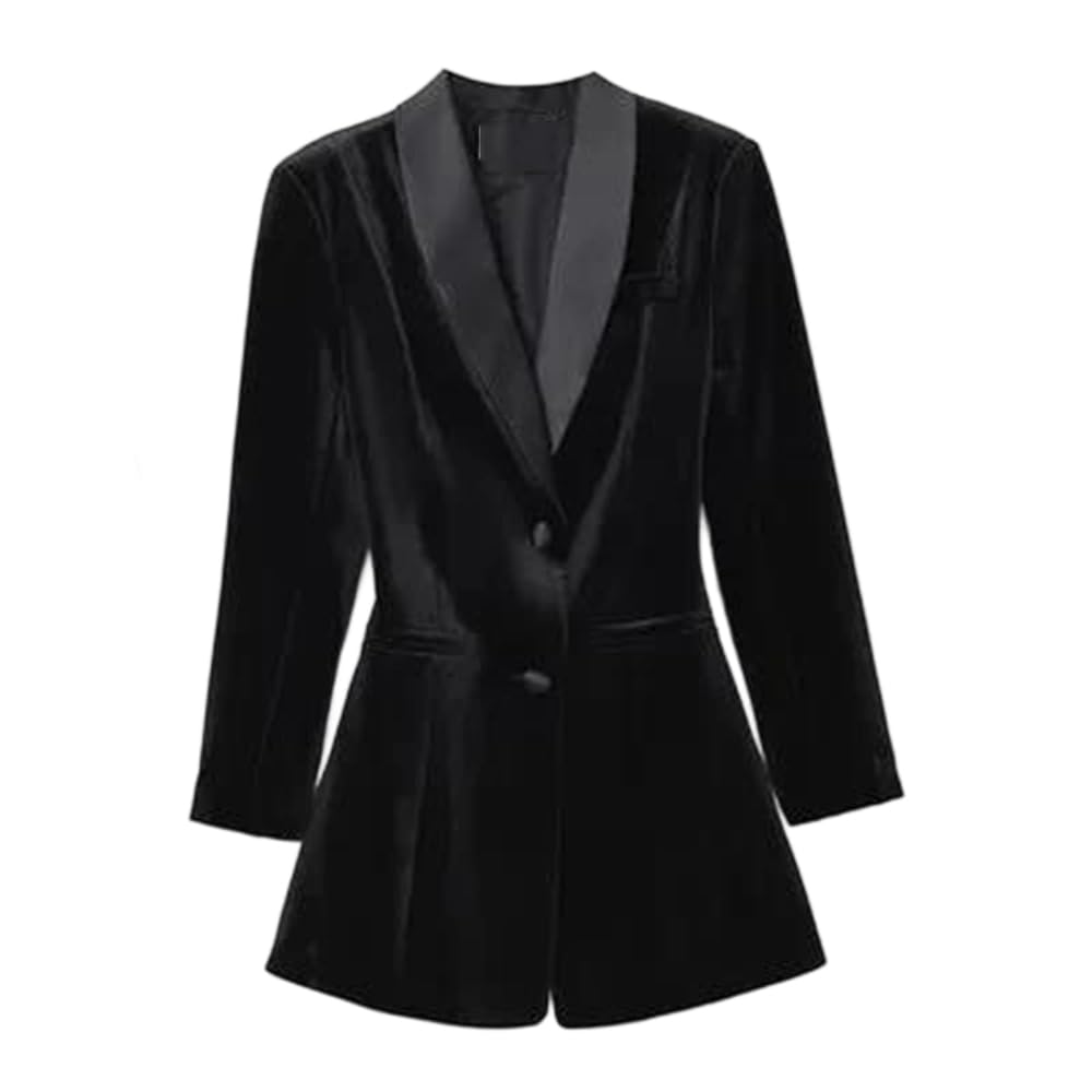 Womens Fleece Blazer Spring Autumn Lapel Long-Sleeved Slim Fit Mid-Length Professional Jacket