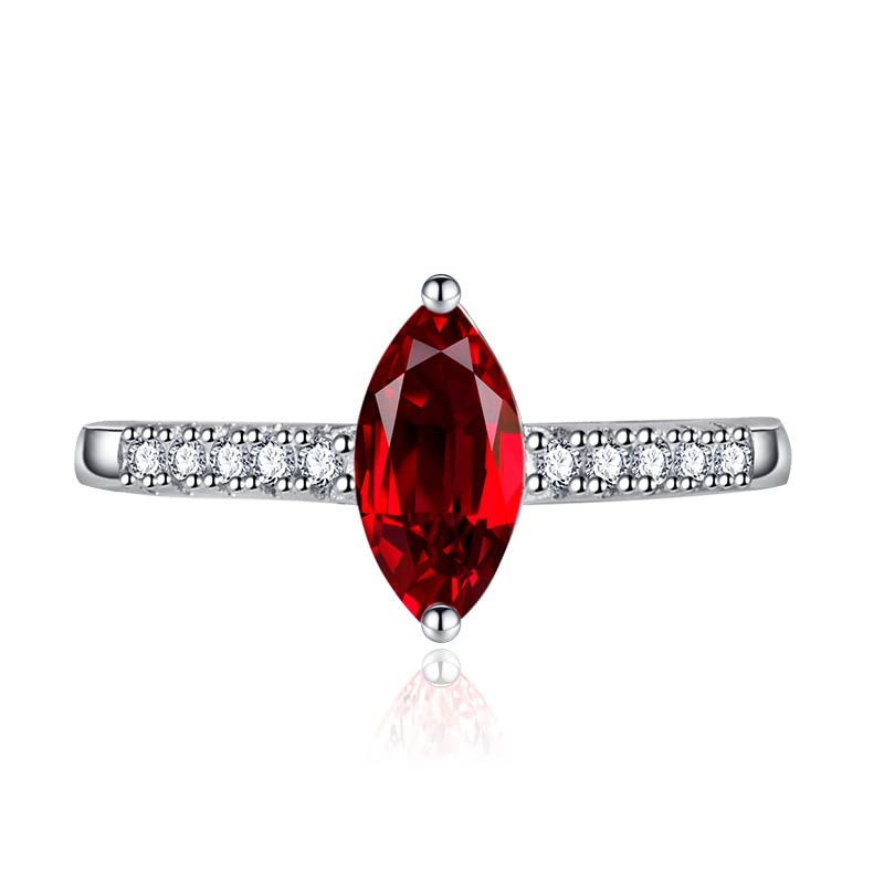 2CT Marquise Cut Cubic Zirconia Engagement Rings 14K White Gold Plated 925 Sterling Silver Marquise Shape Gemstone Rings for Women Birthstone Wedding Band CZ Promise Adjustable Open Ring（red） - Main Image