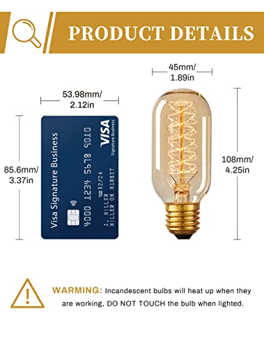 Edison Bulbs [2 Pack], Doresshop 60 Watt Light Bulbs, Incandescent Light Bulbs, T45, 110-130 Volts, E26 Bulb, Spiral Filament Lightbulbs, Dimmable Decorative Light Bulbs, Amber Glass, Warm White #TOP4