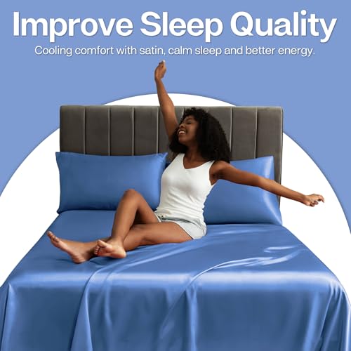 Image of MR&HM Satin Pillowcase for Hair and Skin, Silk Satin Pillowcase 2 Pack, King Size Pillow Cases Set of 2, Silky Pillow Cover with Envelope Closure (20x36, Sky Blue)