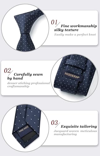 Image of HISDERN Polka Dot Ties for Men Classic Silk Ties and Pocket Square Formal Business Necktie Handkerchief Wedding Party