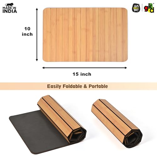 Image of Gift Kya De Sofa Armrest Rectangular Tray Table | Bamboo Finish Couch Arm Table | Non-Slip Tray for Remote, Snacks, Coffee | Compact & Foldable | 15x10 Inch | Made in India (Medium)