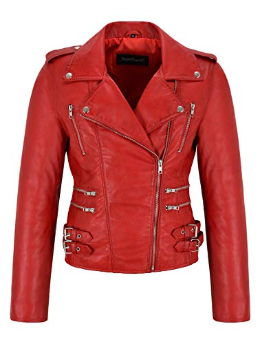 Veste en cuir véritable d'agneau pour femme style biker chic et coupe cintrée