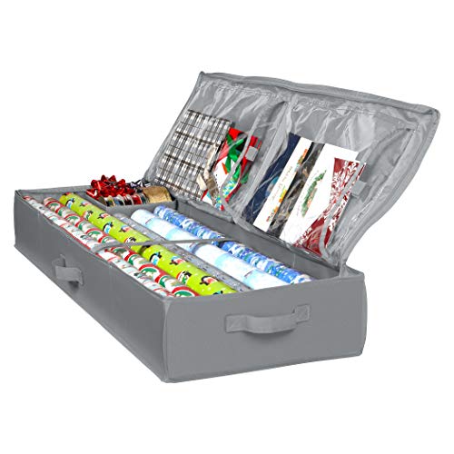 Wrapping Paper Storage Container – Fits up to 27 Rolls 1 3 8” Diam. Underbed Gift Wrap Organizer Bags, Wrapping Paper Rolls, Ribbon and Bows - Under Bed Durable 600D Material - Up to 40” Rolls