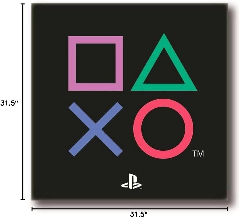 PlayStation Square Rug Controller Icons Design - Official Sony Product - Bedroom Rug, Black, 80 x 80cm