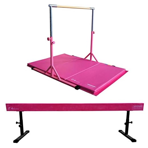 Z ATHLETIC Expandable Kip Bar for Gymnastics, 4ft x 6ft x 2in Mat, Adj Off Ground Balance Beam Set (Pink)