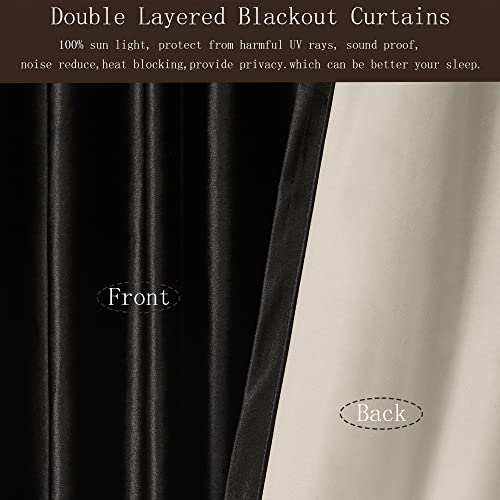 Image of 100% Blackout Black Velvet Curtains 84 inch Long for Living Room,Elegant 2 Panels Back Tab Thermal Insulated Room Darkening Curtain with Liner Heavy Noice Reducing Soundproof Window Drapes for Bedroom