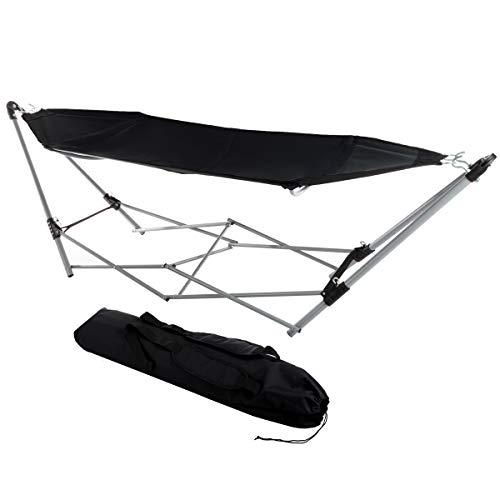 Hammock with Stand Included - Portable Hammock Fits into Carry Bag for Easy Travel - Perfect for Backyard, Pool, Beach, Hiking by Lavish Home (Black)