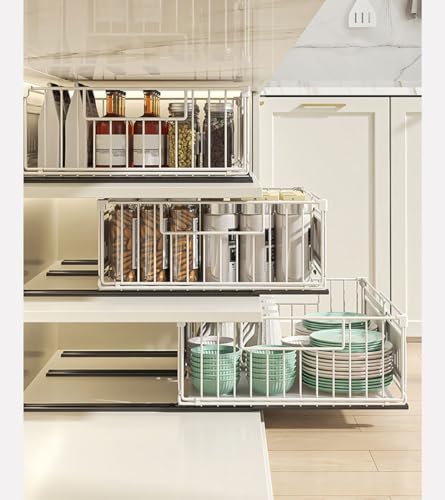 Miniatura 5 de Yunnasi Cajones Extraibles Para Cocina Organizador De Armario Cajones Deslizantes Para Cocina Organizador De Cajones Blanco, 1 Pieza 38dx17hx32-50h Cm