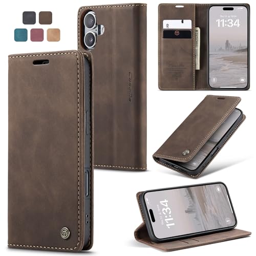 Sojlecyu Cover per iPhone 16 Plus Custodia, a Libro Portafoglio in Premium Pelle PU Porta Carte Flip Case Supporto Protezione Case Cover per iPhone 16 Plus, Caffè