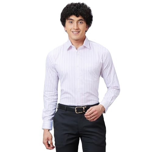 Image of Raymond Men Slim Fit Structure Pattern Pure Cotton Semi Cutaway Collar Full Sleeve Formal Shirt