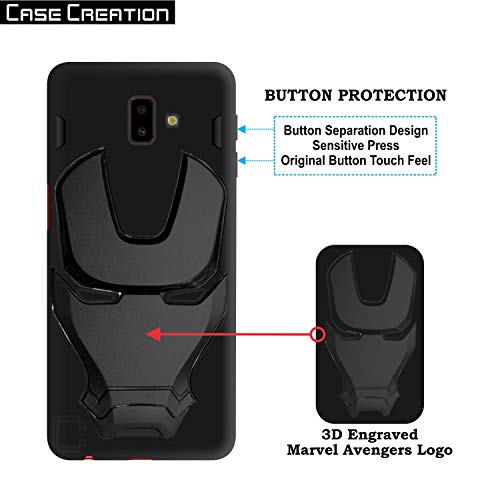 Image of COVERLY Official 3D Touch Feel Trending Marvel Avenger Logo Mask Soft Rugged Grip Iron Man Super Power Cartoon Movie Engraved Silicone Matte Back Cover for Samsung Galaxy J6+ 2018 -Black