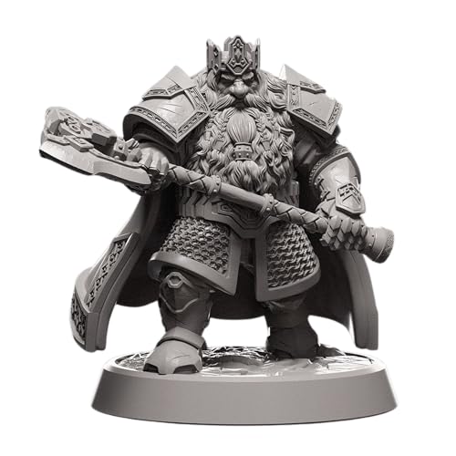 Dwarven King DnD TTRPG Miniature 32mm Dwarf D&D RPG Axe Fighter Warrior 3D Printed in 14K in ABS-like Resin - Unpainted