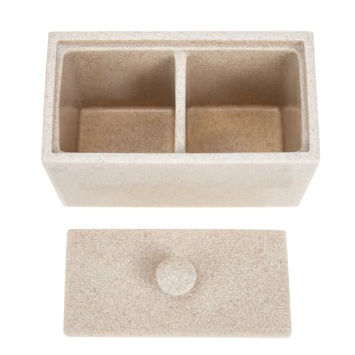 Rangement cosmétiques résine beige design épuré avec couvercle protecteur