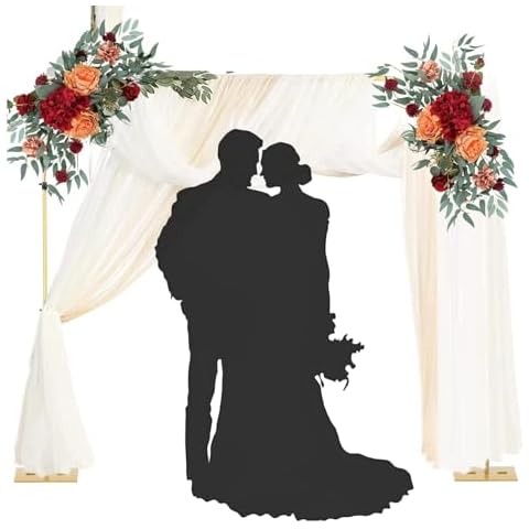 UEAKPIC Wedding Arch Backdrop Stand, 7x10 ft Heavy Duty Adjustable Pipe and Drape Background Support Kit with Base, Gold Square Metal Arch Stand for Wedding, Decoration, Birthday Parties Cover