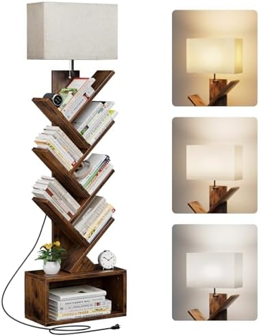 Evermagin 6 Tier Tree Bookshelf with Light, Narrow Bookcase Tower...