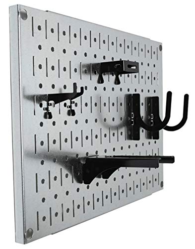 Pegboard Wall Organizer Tiles - Wall Control Modular Galvanized Steel Pegboard Tiling Set - Four 12-Inch Tall X 16-Inch Wide Peg Board Panel Wall Storage Tiles - Easy To Install (Metallic) #TOP6