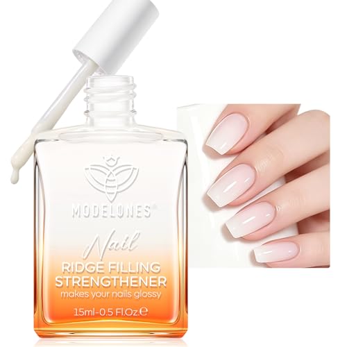 modelones Nail Strengthener and Growth Milky White Nail Polish Nail Repair for Damaged Nails Hardener Ridge Filler for Nail & Toenails Strengthening Polish Gifts Women 15ml