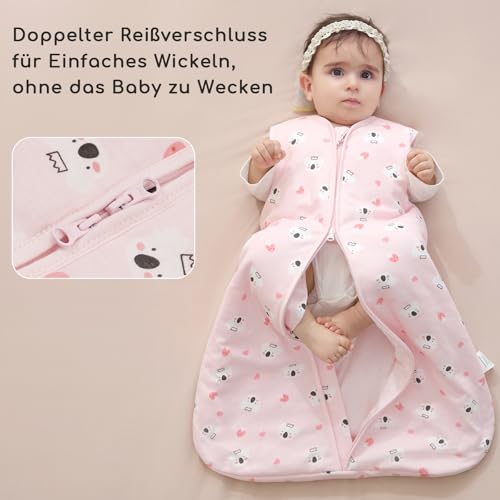 Yukkidds 2er Pack Schlafsack Baby 1.5 TOG, 100% Baumwolle Babyschlafsack Neugeborene im 6-12 Monate, Perfekte für Frühling Herbst Winter (Rosabeeren)
