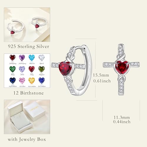 Infinity Cross Hoop Earrings 925 Sterling Silver Crucifix Christian Religious Huggie Earrings Birthstone Jewelry for Women 6