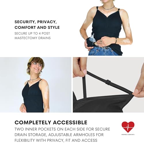 Image of Inspired Comforts Women's Mastectomy Camisole Top with Drain Pockets & Removable Bra Cups