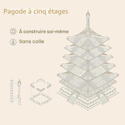 Kit de construction Robotime pagode puzzle 3D en bois premium - 6