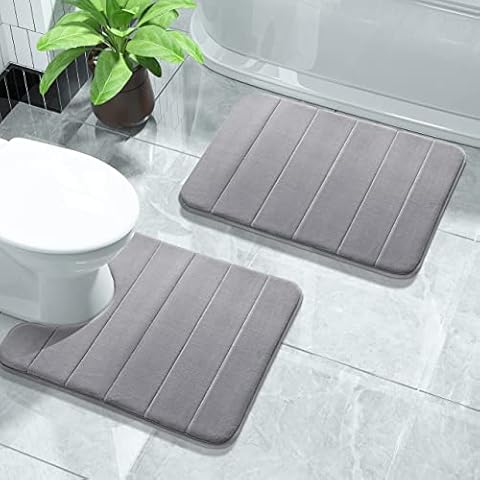 Yimobra Memory Foam Bath Mat Set, Grey Cover