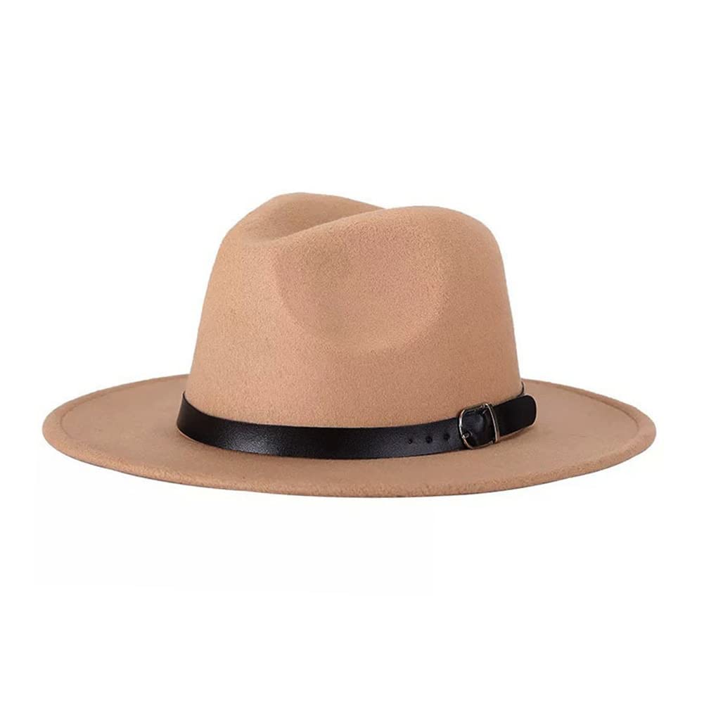 Bamboopack Sombrero Fedora de ala ancha retro elegante con hebilla de cinturón, gorra plana de jazz para bailar, bodas, actuaciones, fiestas, espectáculos, uso diario