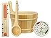 Produktbild Sauna Zubehör Set 5-teilig - Saunakübel Saunakelle Sanduhr Thermohygrometer Saunazubehör