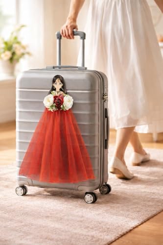 Image of SATYAM KRAFT 2 Pcs Bride Gown Style Decorative Attachment for Small Bags | Net Gown Doll Design for Suitcase Decor, Trousseau Packing, Wedding Decor, Engagement & Gift Wrapping (Red)