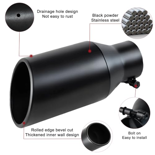 Image of 2.5 inch Inlet Exhaust Tip, 4 inch Outlet 9 inch Long Coated Rolled Edge