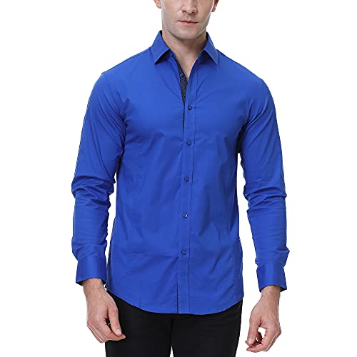Damipow Mens Dress Shirts Casual Button Down Shirt Long Sleeve Button Up Shirts(Royal Blue,Large) #TOP2