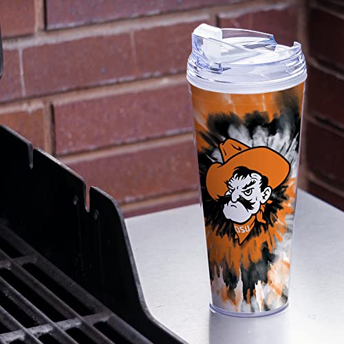 Image of Rico Industries NCAA Glitter 24oz Acrylic Glitter Tumbler with Hinged Lid, Officially Licensed Double Wall Tumbler with Straw